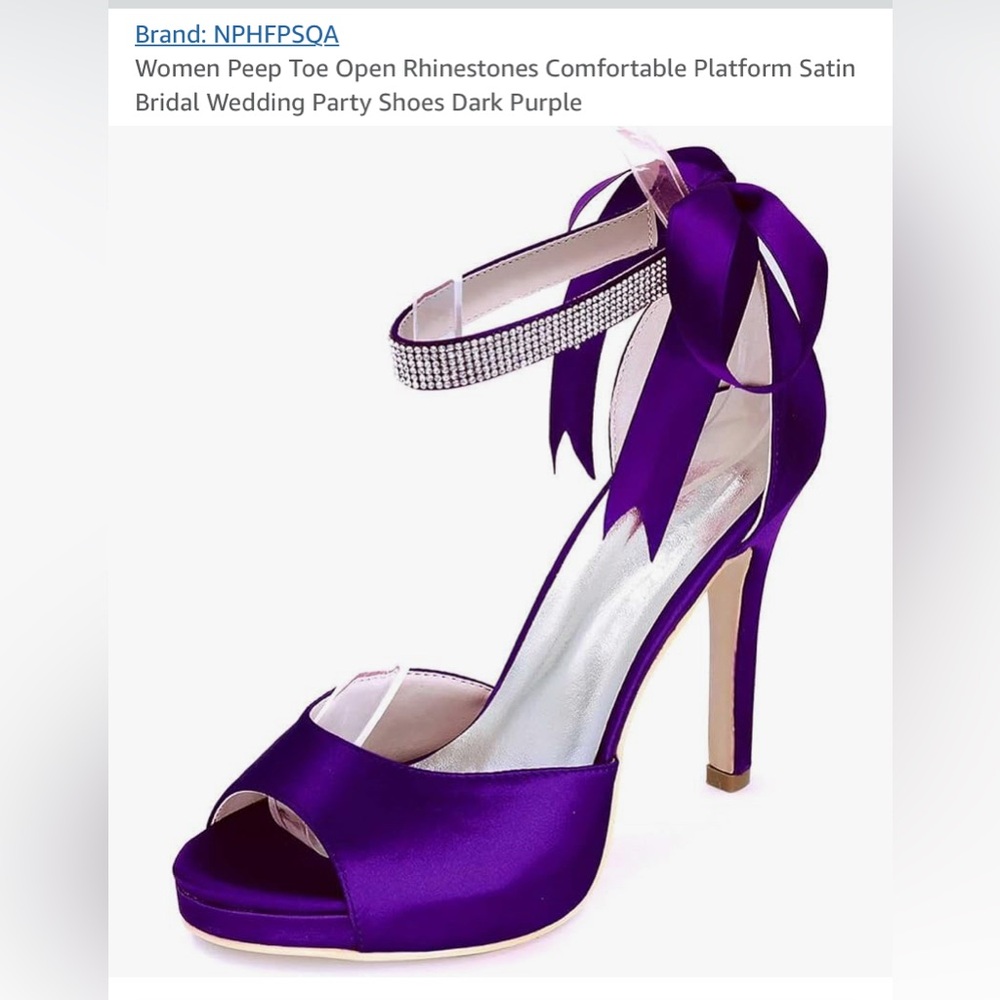 Purple Satin Peep-Toe Heels with Ankle Straps